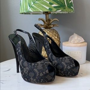 Giuseppe Zanotti Lace Slingback Peeptoe Pumps, 39